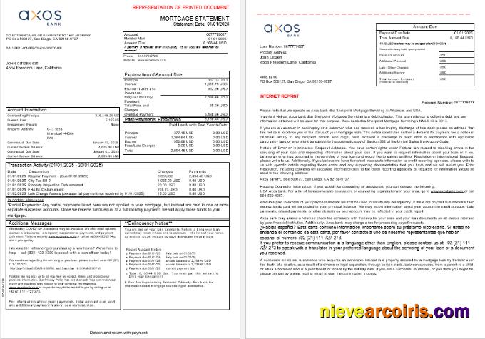 USA Axos Bank mortgage statement, 3 pages 1-2